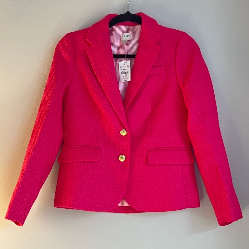 J. Crew Pink Petite Schoolboy Blazer NWT Gold Buttons & Striped Inside Lining